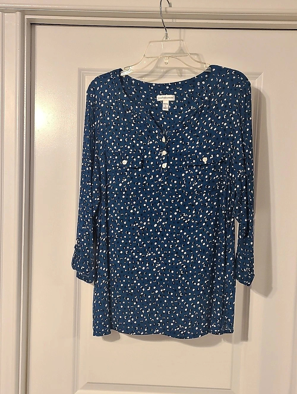 Craft & Barrow Polka Dot Blouse in Blue Size Large